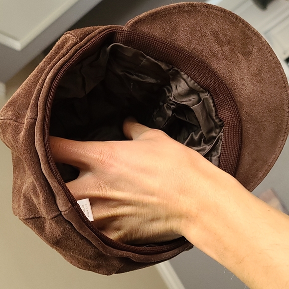 Genuine brown leather suede type Nordstrom hat Made in Italy! ***Quality - Picture 3 of 3
